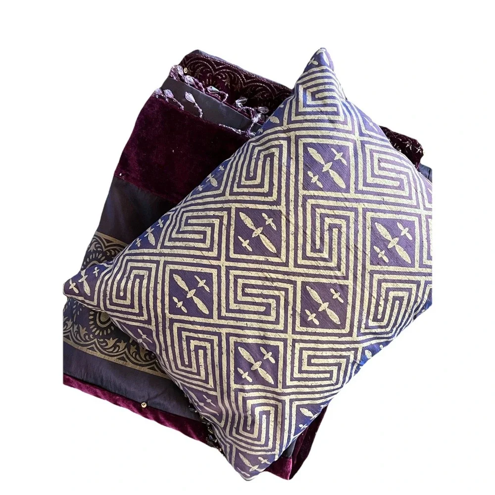 NWOT  Purple Global Marrakesh Patchwork Throw‎ 50x60 w Matching Pier 1 Pillow